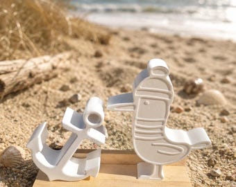 Figura de gaviota y ancla, además de decoración de madera fundida, set de regalo marítimo del Mar Báltico y el Mar del Norte, idea de regalo, azul, blanco, rosa, con frase