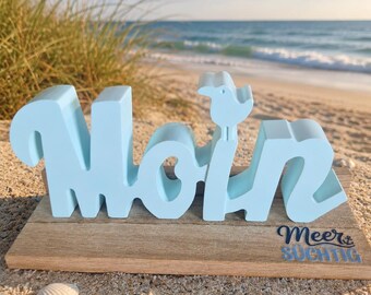 Soporte de exhibición Moin más decoración de madera fundida, set de regalo marítimo del Mar Báltico y el Mar del Norte, idea de regalo, azul, blanco, rosa, dicho