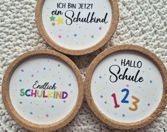 Posavasos de corcho IKEA regreso a clases primer grado cono escolar 123 ABC Decoración hecha a mano y regalo idea