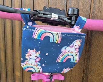 Bolsa para manillar de bicicleta de equilibrio, patinete, bicicleta, koala, unicornio, obra, policía, regalo para niños