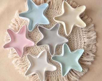 Bol de joyería con forma de estrella de mar, decoración náutica, hecho a mano, menta, rosa, azul claro, blanco, amarillo, gris, almacenamiento, llave
