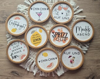 Posavasos de corcho para una noche de chicas, Spritz de limón, Limón, Chin Chin, Verano, Sol, Playa, Amistad, La mejor decoración hecha a mano e idea de regalo, 10 cm