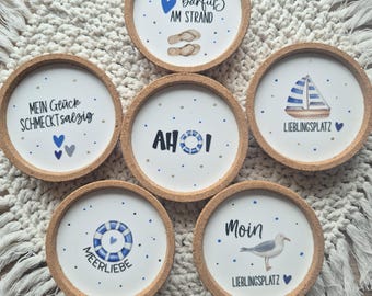 Posavasos de corcho de 9 cm IKEA, estilo náutico, con temática del Mar Báltico y el Mar del Norte. Decoración hecha a mano e idea de regalo para la playa.