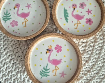 Posavasos de corcho IKEA verano sol playa mar flamenco decoración hecha a mano y regalo idea de jardín