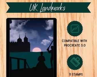 UK LANDMARKS Procreate Brushes | Tower of London | Big Ben | Edinburgh Castle | Loch Ness | Kelpies  | iPad Illustration | Digital Stamps