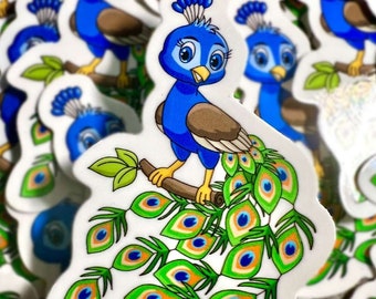 Hand Drawn Peacock Sticker 3" - Colorful Waterproof & Weatherproof Vinyl Decal, Eco-Friendly for Laptops, Water Bottles, Cars