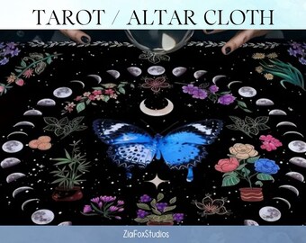 Wiccan Pagan Altar Cloth | Use For Tarot Readings | Witches Familiar | Triple Moon Goddess | Sun and Moon | Floral Elements | You Choose