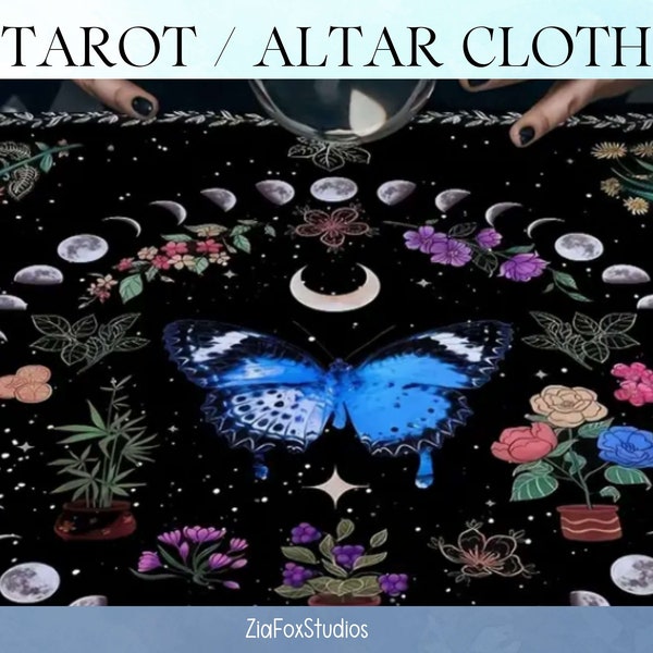 Wiccan Pagan Altar Cloth | Use For Tarot Readings | Witches Familiar | Triple Moon Goddess | Sun and Moon | Floral Elements | You Choose