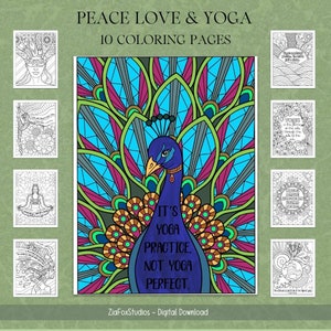 Peace, Love & Yoga Ausmalbilder | Digitales Malbuch | Achtsamkeit | Positivität | Zitate | New Age | Digitaler Download | Druckbares Pdf