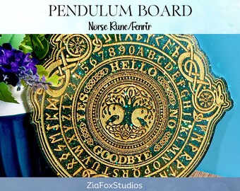 Norse Pendulum Board | Elder Futhark Runes | Fenrir |Custom Made | Handcrafted Resin | Divination Tool | Pagan Gift | Includes Free Pendulum