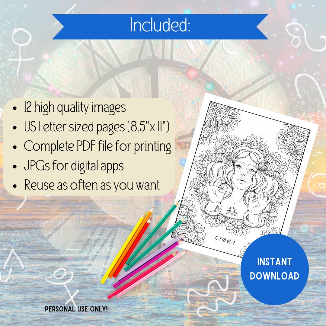 ZODIAC GIRLS Coloring Pages Digital Coloring Book - Etsy Canada