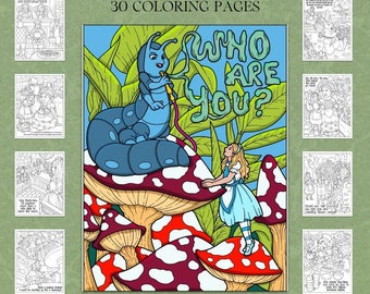 Alice no País das Maravilhas | Desenho para colorir digital | Coelho Branco | Rainha de Copas | Chapeleiro Maluco | Fantasia | Download digital | PDF para imprimir