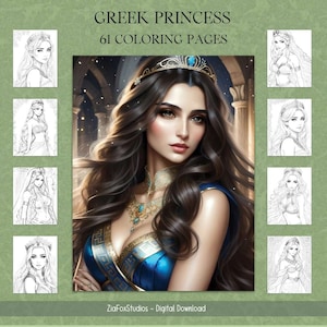 Greek Princess  Coloring Pages | Digital Coloring Book | Ancient Greece | Greek Royalty | Athens | Digital Download | Printable PDF