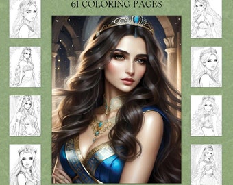 Dibujos para colorear de princesas griegas / Libro para colorear digital / Antigua Grecia / Realeza griega / Atenas / Descarga digital / PDF imprimible