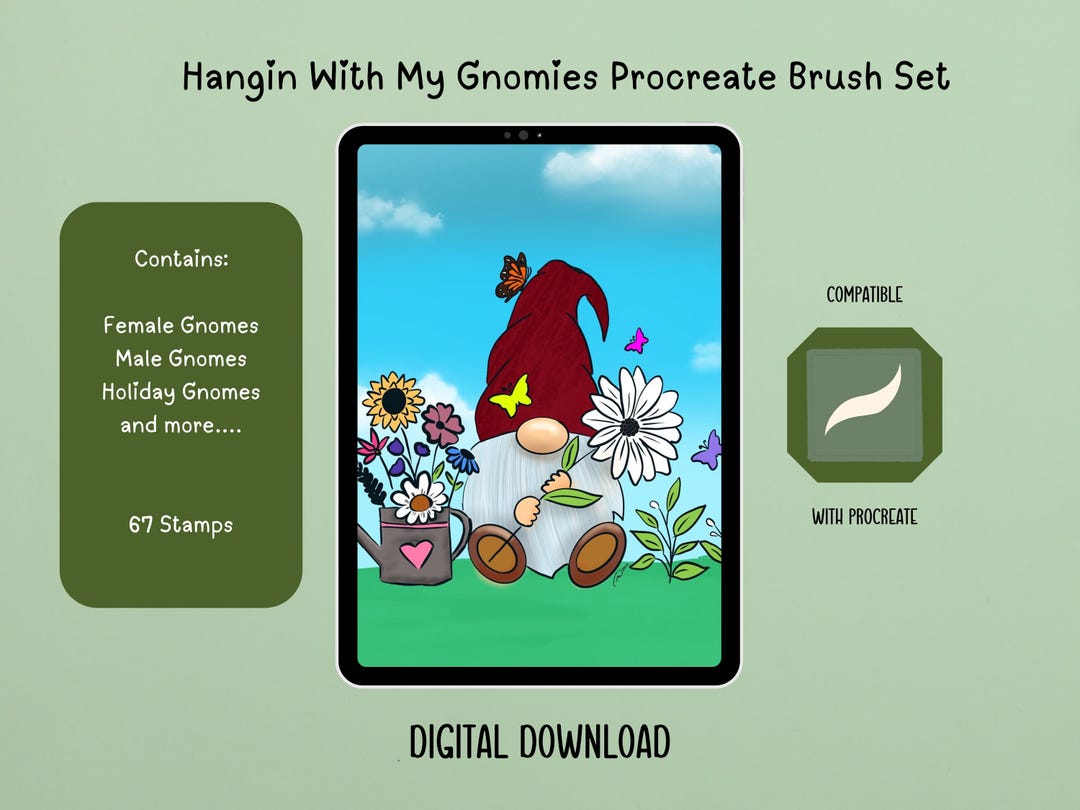 GNOME DIGITAL STAMPS | Procreate Brushes and Stamps | Floral | Holiday ...