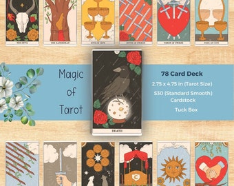Magic of Tarot | Beginner Friendly Tarot Cards | Simple & Colorful Hand Drawn Boho Artwork | Pips Only Deck with  Reading Guide