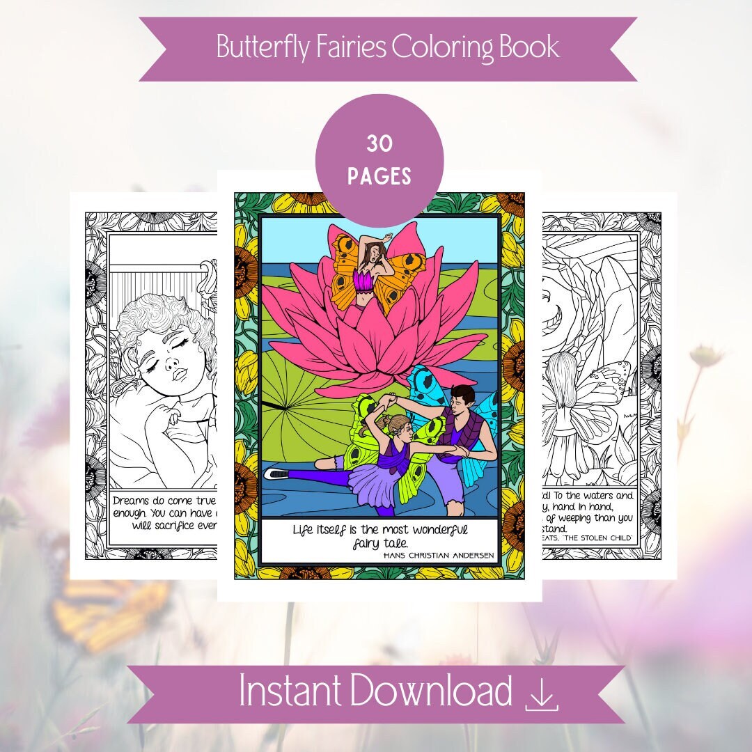 BUTTERFLY FAIRIES Coloring Pages Digital Coloring Book - Etsy