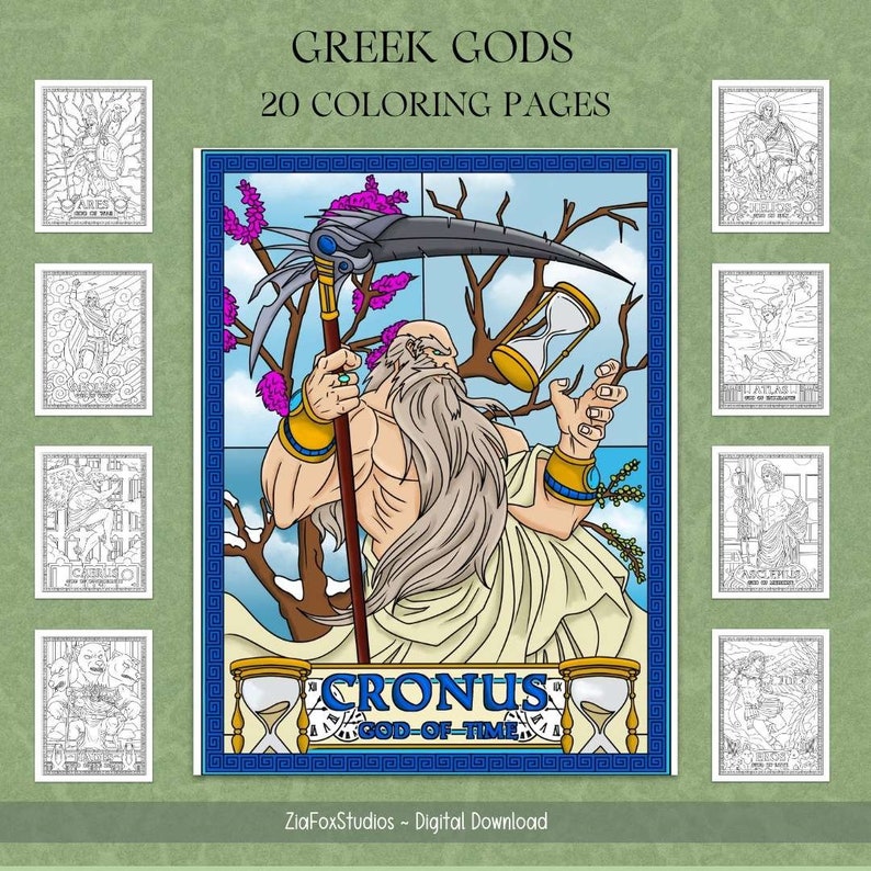 Greek Gods Mythology Coloring Book 30 Pages of Powerful Masculine Figures from Ancient Greece Ares, Hades, Zeus Printable PDF and JPGs image 1