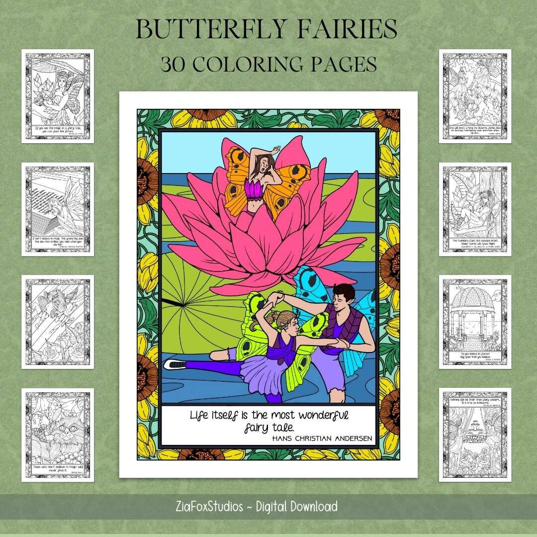 Butterfly Fairies Coloring Pages | Digital Coloring Book | Floral Art ...