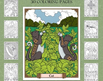 Celtic Symbols Coloring Book | Printable PDF and JPG Files | Celtic Crosses, Hares, Deer, Cernunnos and More | 30 Pages | Digital Download
