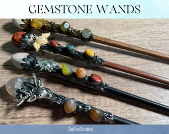 Handcrafted Witches Gemstone Wand | Pagan and Wiccan Altar Tools | Use For Rituals, Halloween or Cosplay | Large or Small Options