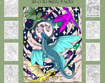 Dancing Dragons Coloring Pages | Princess, Knights and Dragons| Digital Coloring Book | Printable Line Art |Digital Download | Printable PDF