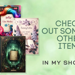 May include: Three different journals with colorful covers. The first journal is a rainbow color workbook with the text "Artist Color Workbook". The second journal is a green and black journal with the text "Spell Journal". The third journal is a pink and white journal with the text "Journey Within A Self Discovery Journal".