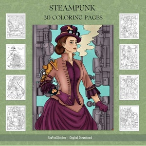 Steampunk Coloring Pages | Digital Coloring Book | Lovecraft Futuristic Cyberpunk Line Art | Digital Download | Printable PDF