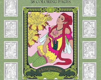 Floral Fairies Coloring Pages |  Digital Coloring Book | Fairy Art | Flowers | Roses Line Art | Digital Download | Printable PDF
