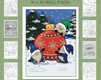 Christmas Gnomes Coloring Pages | Digital Coloring Book | Christmas | Santa | Reindeer | Gnome | Digital Download | Printable Pdf