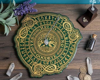 Noorse pendelbord, Elder Futhark-runen, Fenrir handgemaakt waarzeggereedschap van hars, heidens cadeau