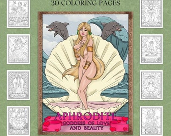Dibujos para colorear de diosas griegas / Libro para colorear digital / Antigua Grecia / Atenea / Hera / Afrodita y más / Descarga digital / PDF imprimible