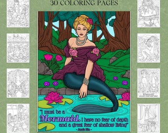 Vintage Mermaids Coloring Pages | Digital Coloring Book | Mermaids  | Mythology | Magical Creatures  | Digital Download | Printable PDF