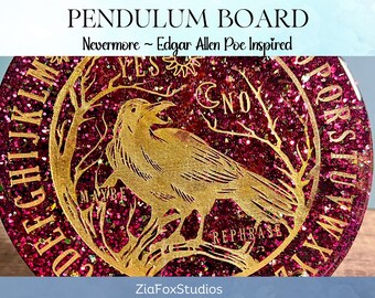 Nevermore Raven Pendulum Board | Gothic | Poe | Handcrafted Resin Tool For Divination | Pagan Gift | Custom Made  | Includes Free Pendulum