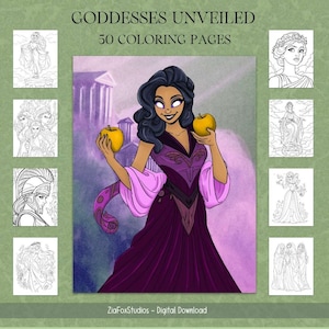 Greek Mythology Coloring Book | 50 Pages of Powerful Feminine Figures from Ancient Greece | Athena, Hera, Medusa | Printable PDF and JPGs