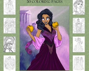 Greek Mythology Coloring Book | 50 Pages of Powerful Feminine Figures from Ancient Greece | Athena, Hera, Medusa | Printable PDF and JPGs