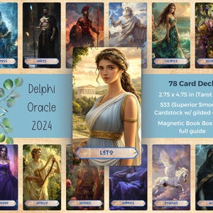 Baralho de Tarô Oráculo de Delfos 2024 | Conjunto de Mitologia Grega | Arte Ética com IA | Inclui Impressão Artística 5x7