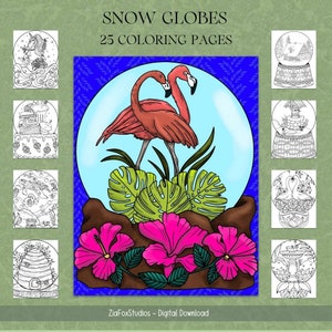 Snow Globes Coloring Pages | Digital Coloring Book | Owls | Halloween | Christmas | Floral | Musical | Digital Download | Printable Pdf