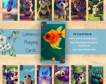 Animal Playing Cards  | Poker Size | Vibrant Colorful Animal Totem Spirits Illustrations | Luminous Creatures | Self Published