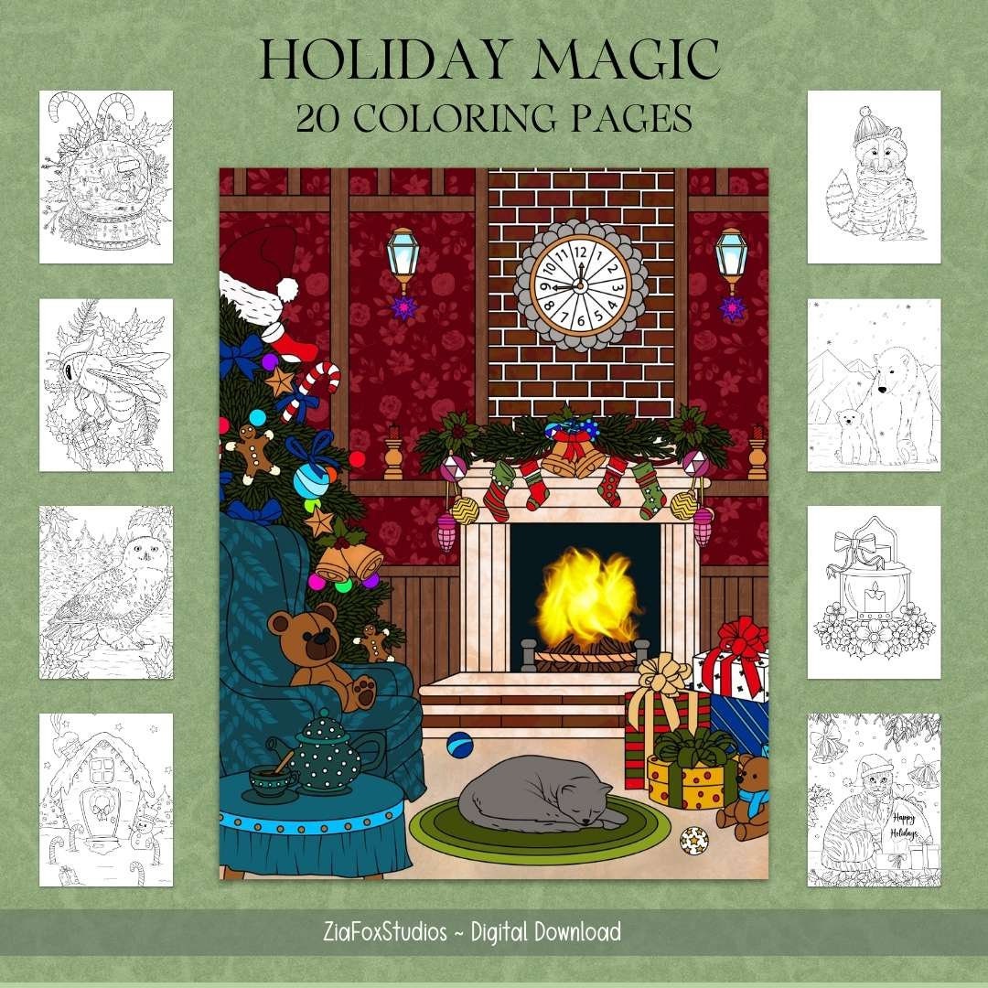 Holiday Magic Coloring Pages | Digital Coloring Book | Christmas ...