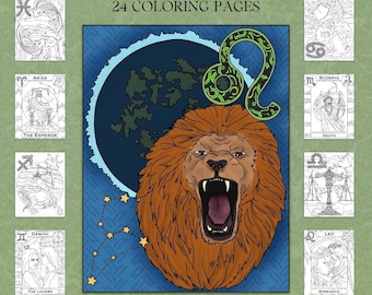 Zodiac and Tarot Coloring Pages | Digital Coloring Book | Astrology | Zodiac Signs | New Age | Pagan|  Digital Download | Printable PDF