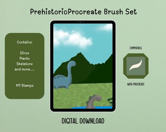 PREHISTORIC | Procreate Brushes | Plants | Dinosaurs | Ice Age Creatures | Dino Footprints | T Rex | Raptor | Digital Illustration | Stamps