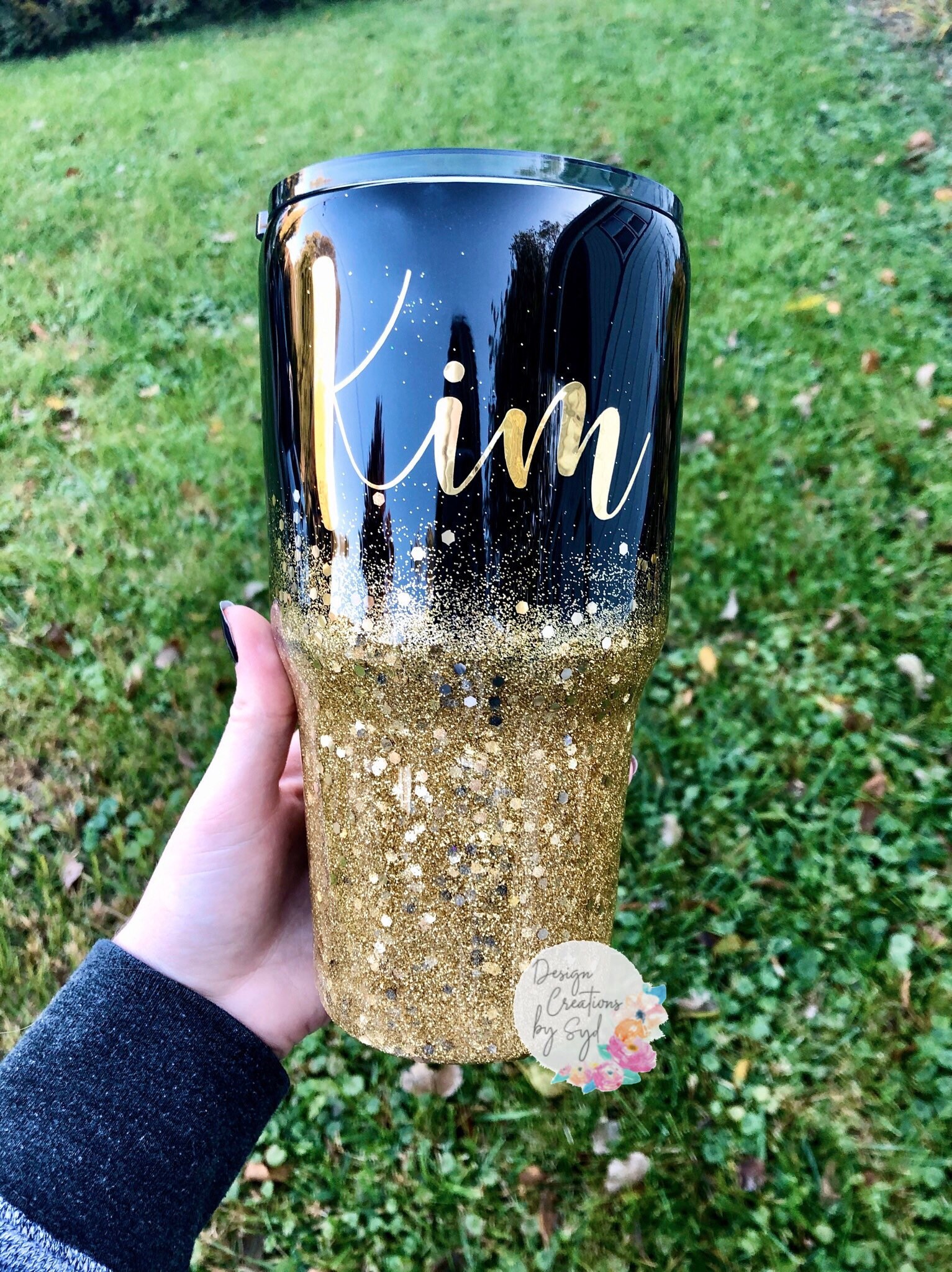 Black and Gold Glitter Tumbler Glitter Tumblers Personalized Etsy