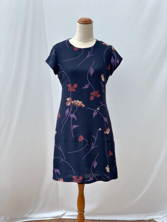 Vintage 1990s navy floral Jacqui E shift dress. - image 1