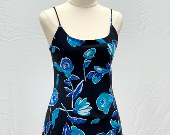 Vintage 1990s spaghetti strap dress with electric blue florals