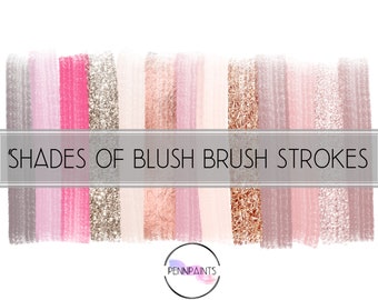 Shades of Blush Clip Art / Brush Stroke Clip Art/ Pink Blush Glitter and Rose Gold / Commercial Use Clip Art
