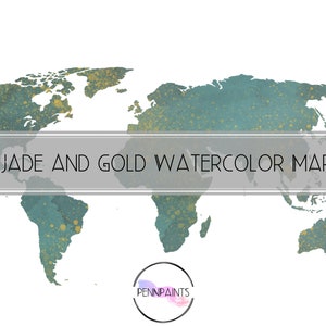 Jade Grüne Aquarell Karte / Smaragdgrüne Karte / Weltkarte / Kommerzielle Nutzung / 300 DPI / Aquarell Clipart