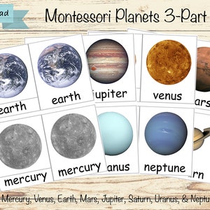Planets - Tarjetas de 3 partes Montessori Nomenclature PDF imprimible