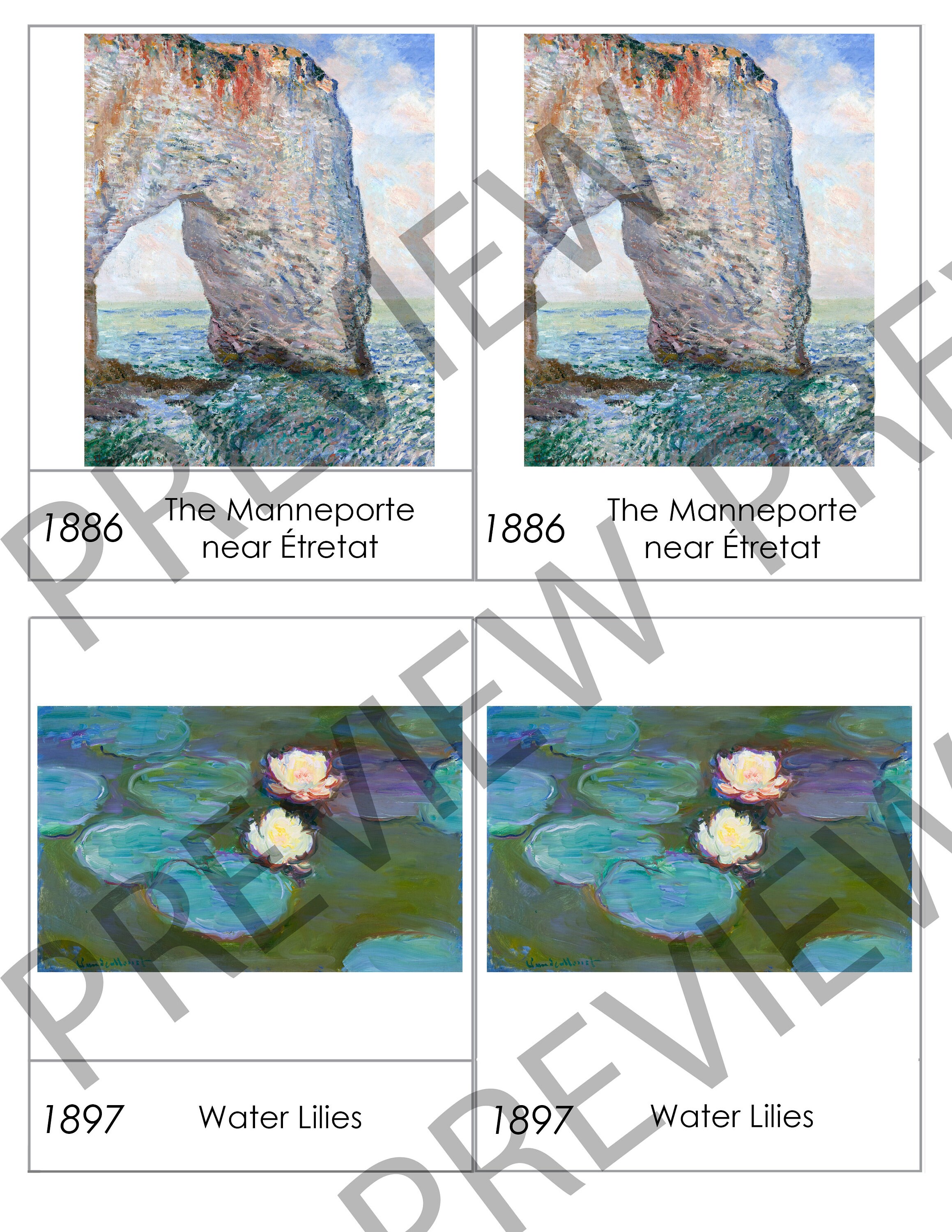 Claude Monet Art Montessori 3 Part Cards - Language - Art Lesson Plan ...