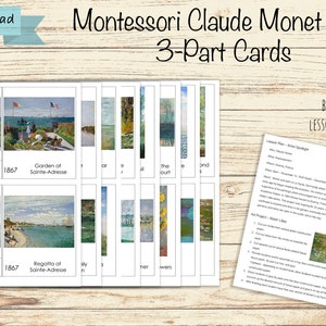Claude Monet Art Montessori 3 Parti Carte - Lingua - Piano di lezione d'arte - PDF JPG stampabile
